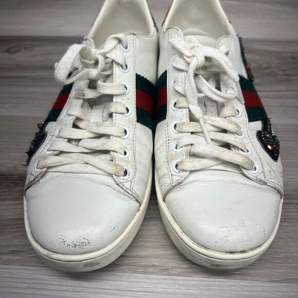 Gucci Ace Sneakers Women's Sz 37.5 Embroidered Arrow White Leather Crystal Shoe - Picture 7 of 14
